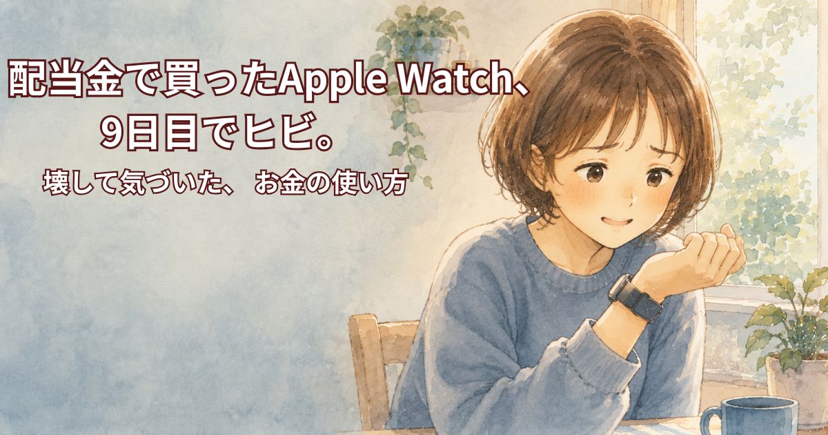 配当金で買ったApple Watchを見つめるイラスト